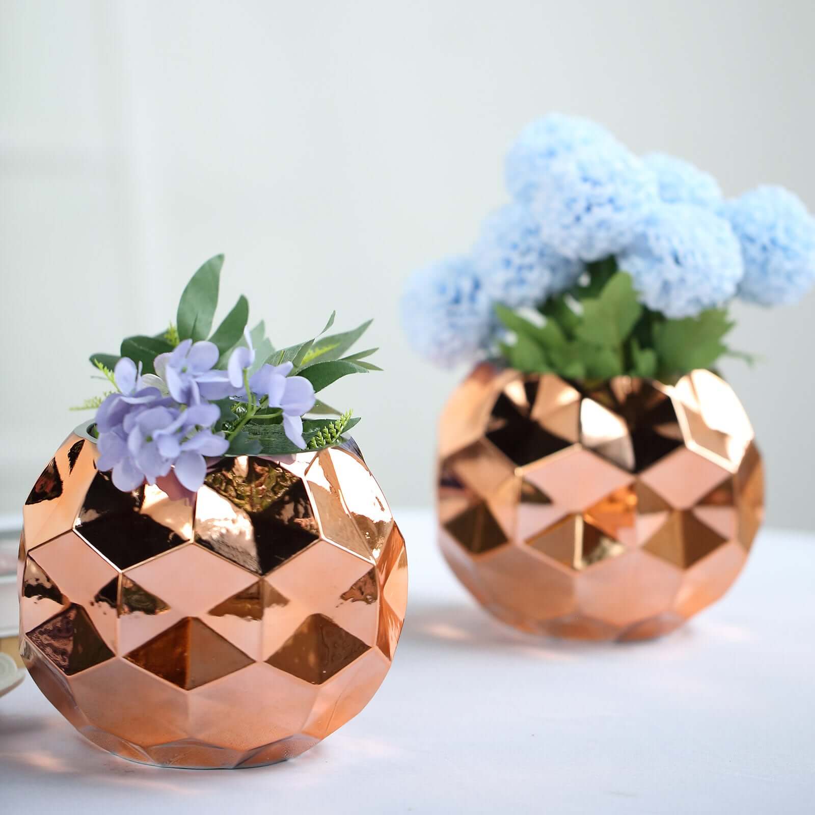 2-Pack Mercury Glass Vases Honeycomb Design Rose Gold - Stylish Geometric Wedding Centerpieces 6"