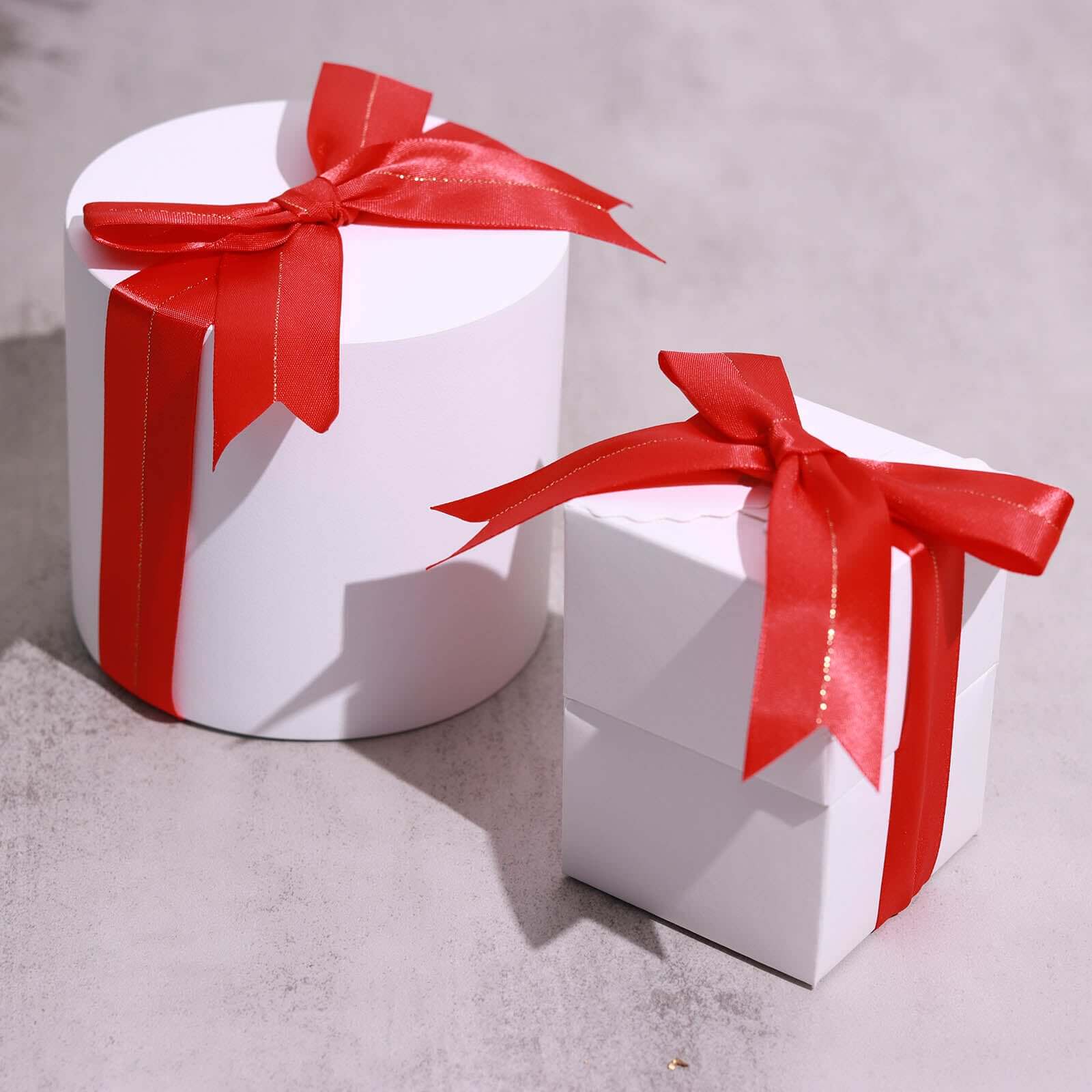 50 Pcs 10" Red Pre Tied Ribbon Bows, Satin Ribbon With Gold Foil Lining For Gift Basket and Party Favors Decor