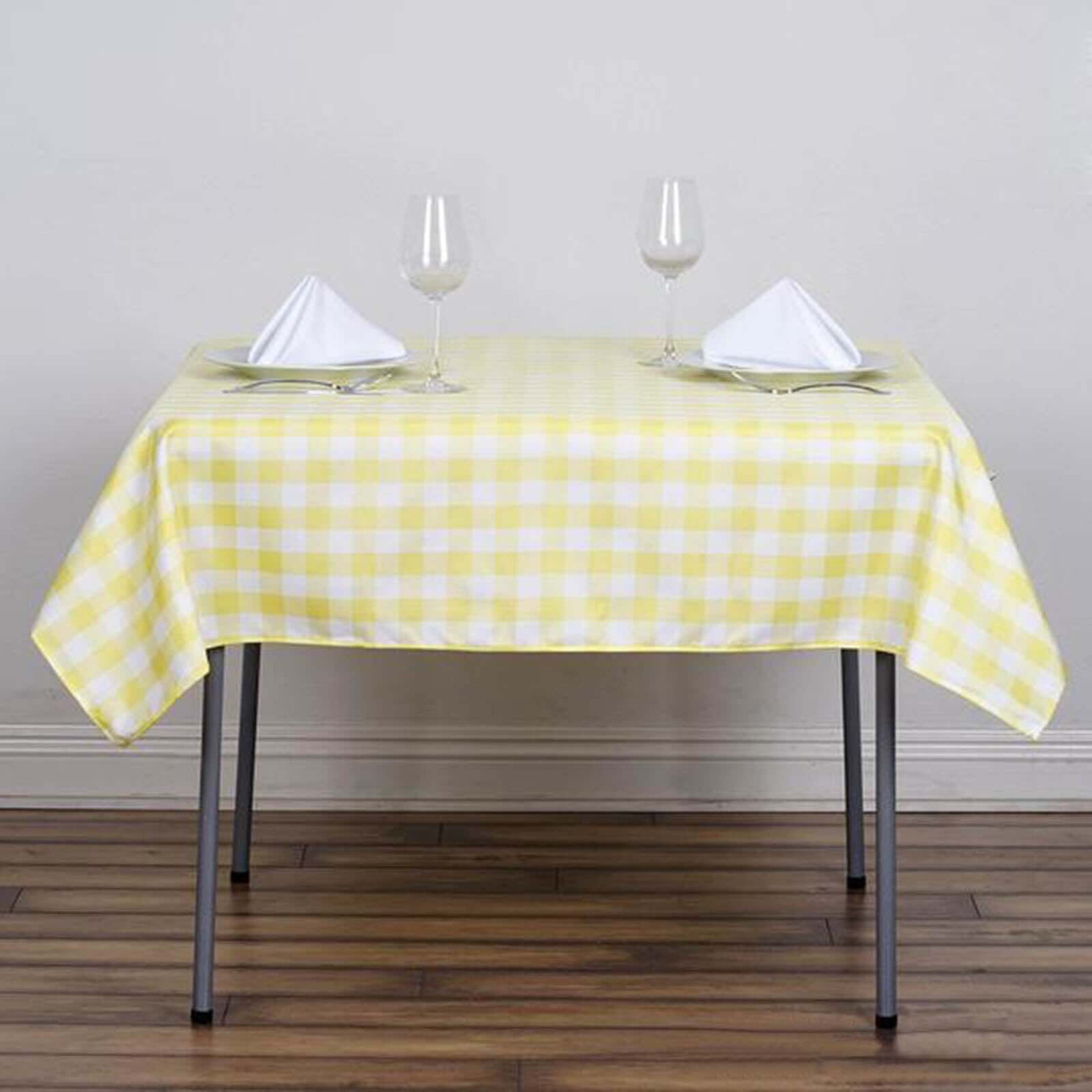 54"x54" White Yellow Seamless Buffalo Plaid Square Tablecloth, Checkered Gingham Polyester Tablecloth