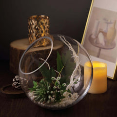 Glass Sphere Vase Slant Cut Design Clear - Hobnail Bubble Candle Holder for Wedding Tables 9"