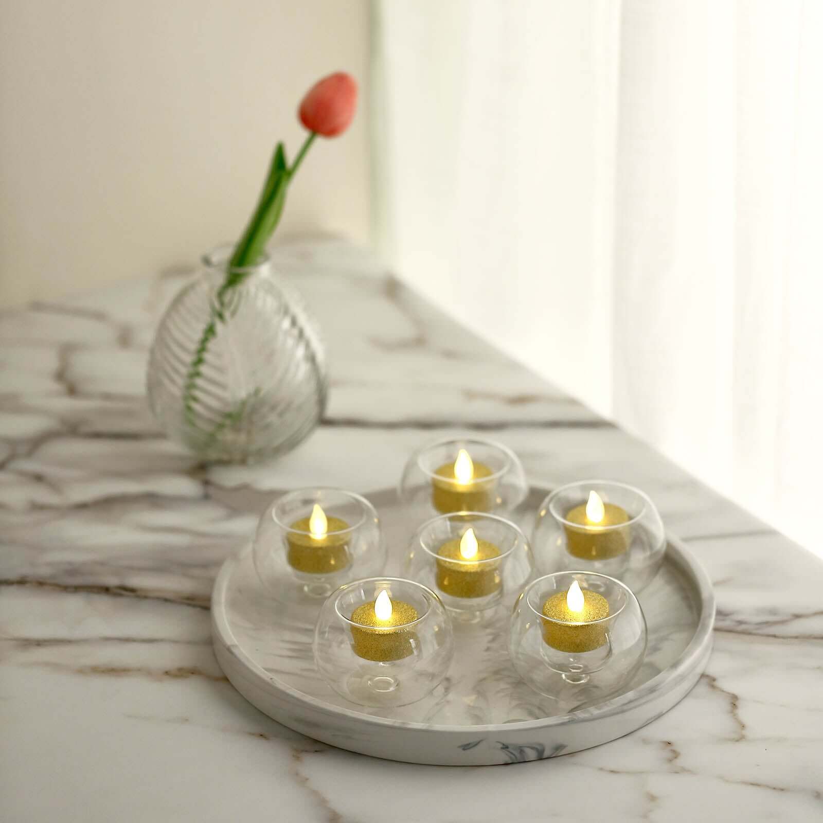 6-Pack Glass Tealight Candle Holders Crystal Clear Globe Design - Votive Candle Holders for Events 3"