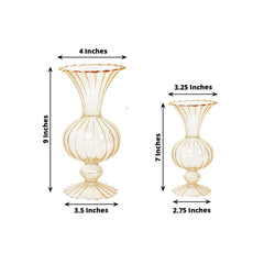 Set of 4 Glass Flower Vases Nordic Style with Petals Texture Amber Gold - Transparent Bud Planters for Wedding Table Decor 7", 9"