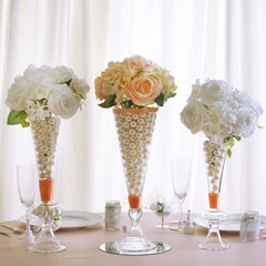 4-Pack Glass Trumpet Vases Reversible Crystal Ball Design Clear - Decorative Flower Table Centerpieces 11"