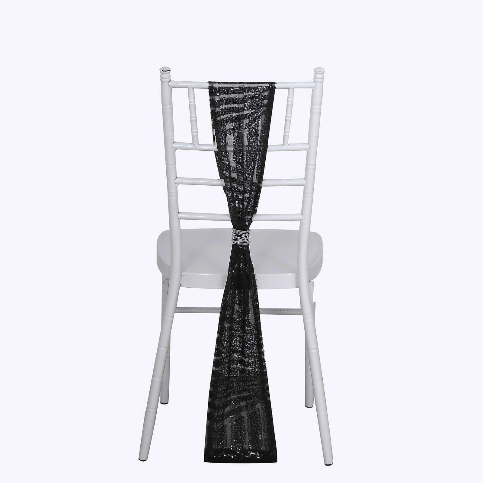 5 Pack Glitz Sequin Chair Sashes with Geometric Diamond Design 6"x88" Black - Glittering Accent for Weddings