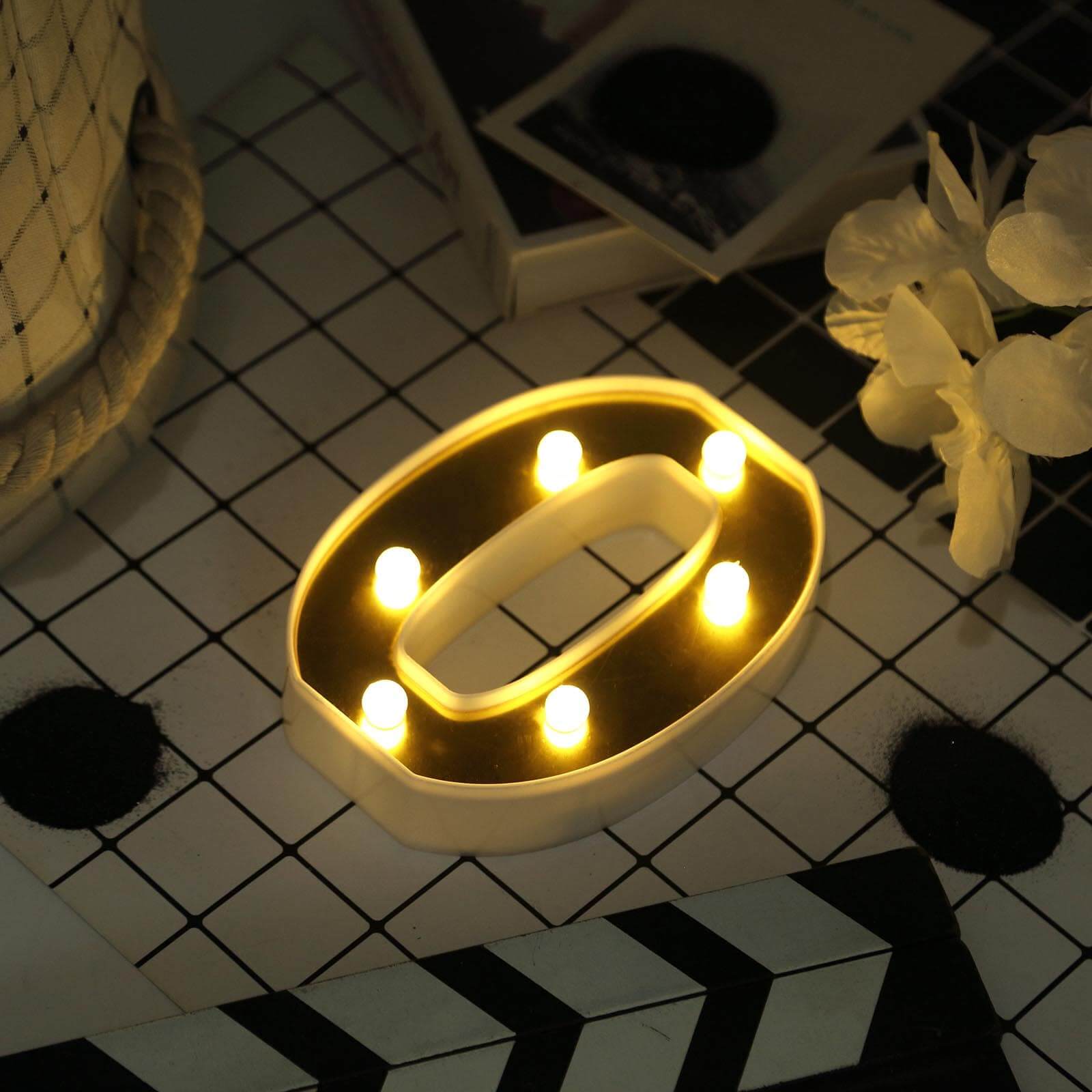 3D Marquee Number "0" Warm White 6 LED Lights Gold - Stylish Light-Up Accent for Events 6"