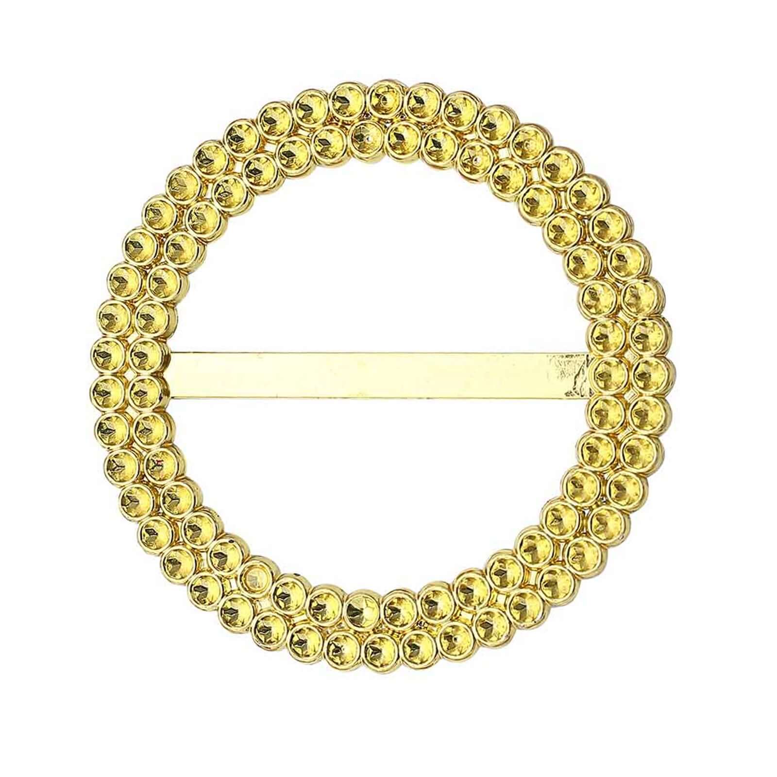 20 Pack Diamond Round Chair Sash Band Buckle Pins Gold - Timeless Rhinestone Napkin Rings for Weddings & Gatherings 2.5"