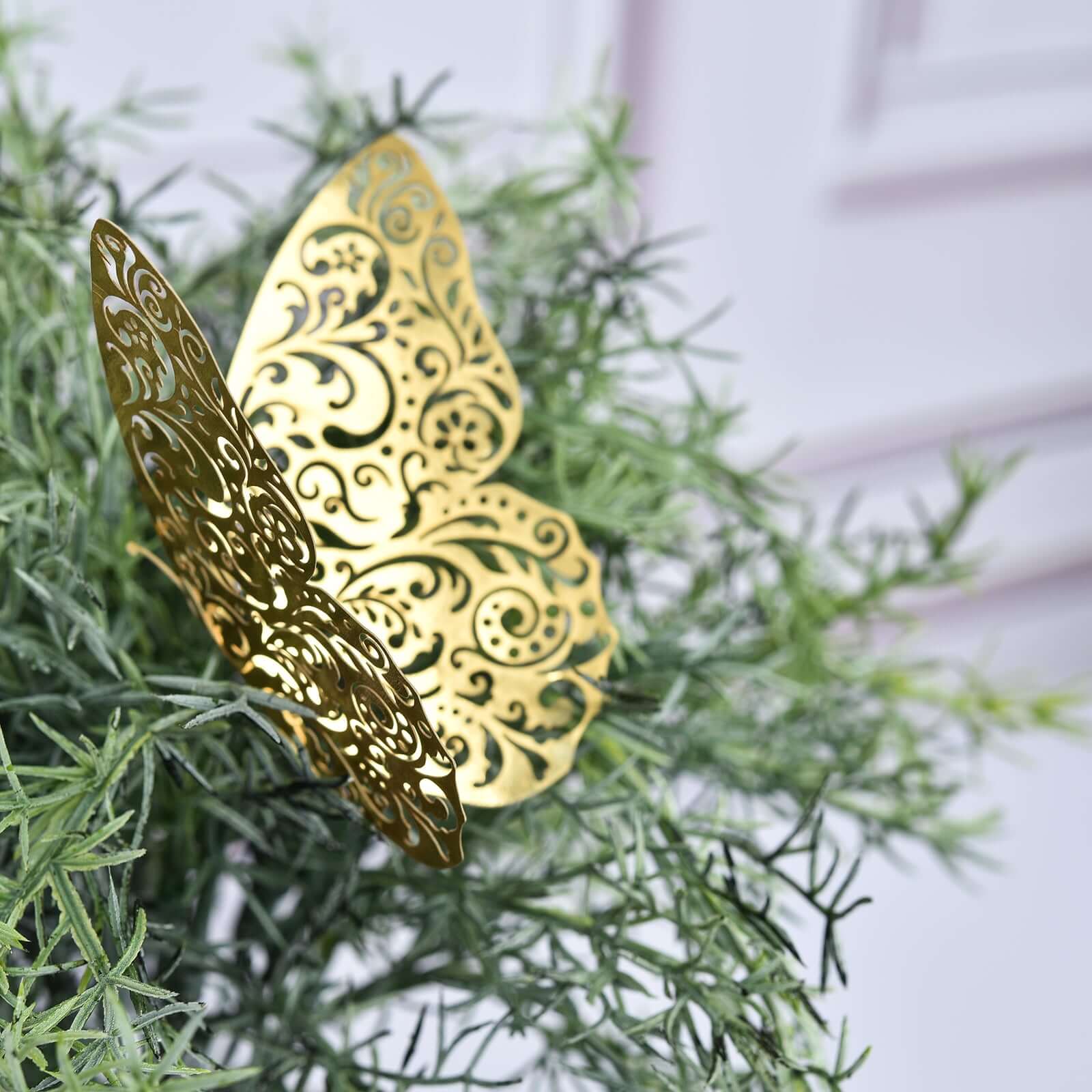 12-Pack 3D Butterfly Wall Decals, DIY Removable Mural Stickers Gold Cake Decorations Eye-Catching Design