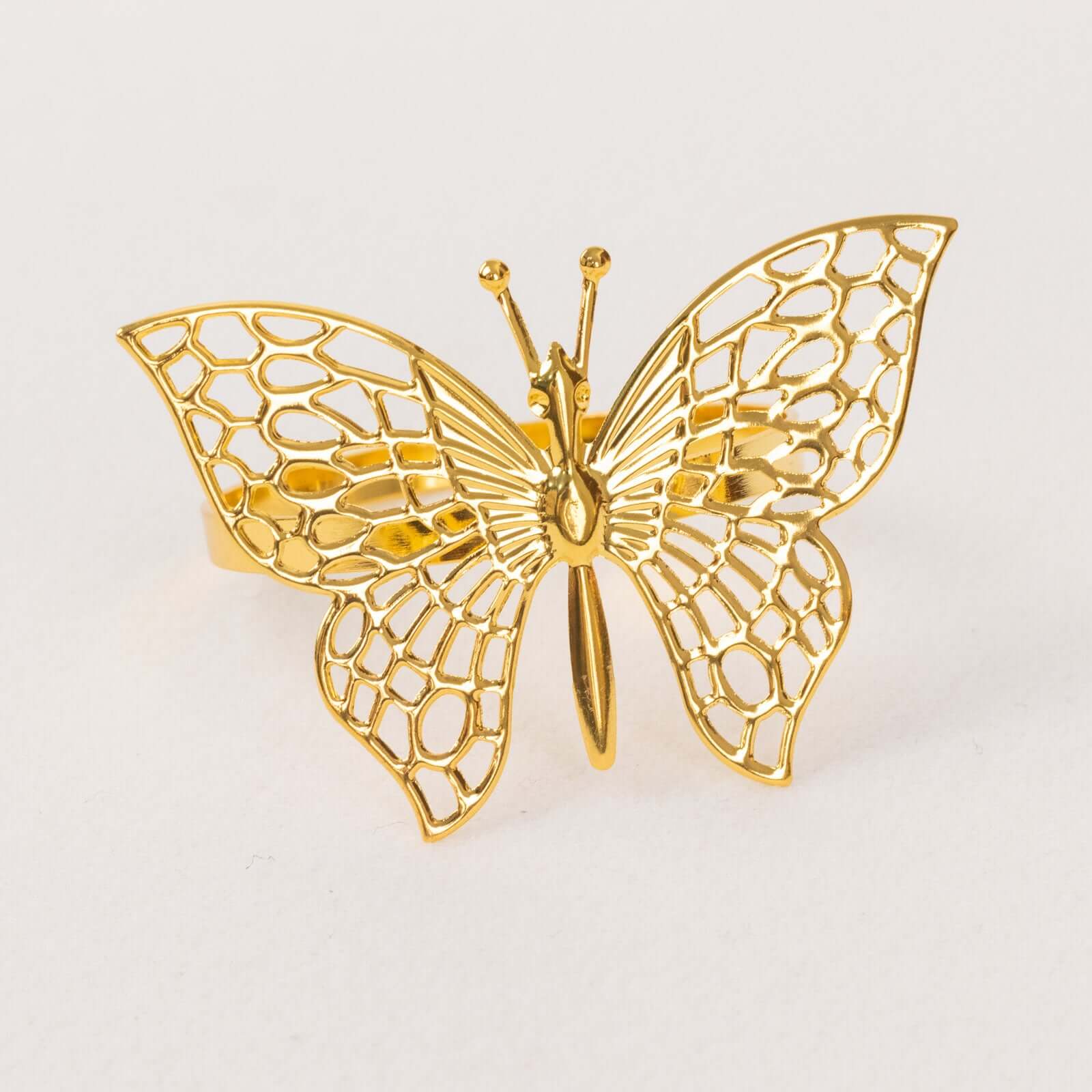 4 Pack Gold Metal Butterfly Napkin Rings, Decorative Laser Cut Cloth Napkin Holders