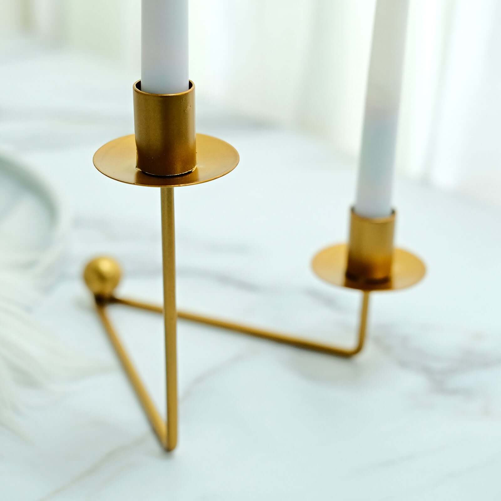 2-Pack V-Shaped Geometric Taper Candelabra 2 Arm Candle Holder Design Gold Metal - Wedding Decor Accent 7"