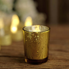 12-Pack Mercury Glass Candle Holders Gold with Speckled Design - Votive Tealight Holders 2"