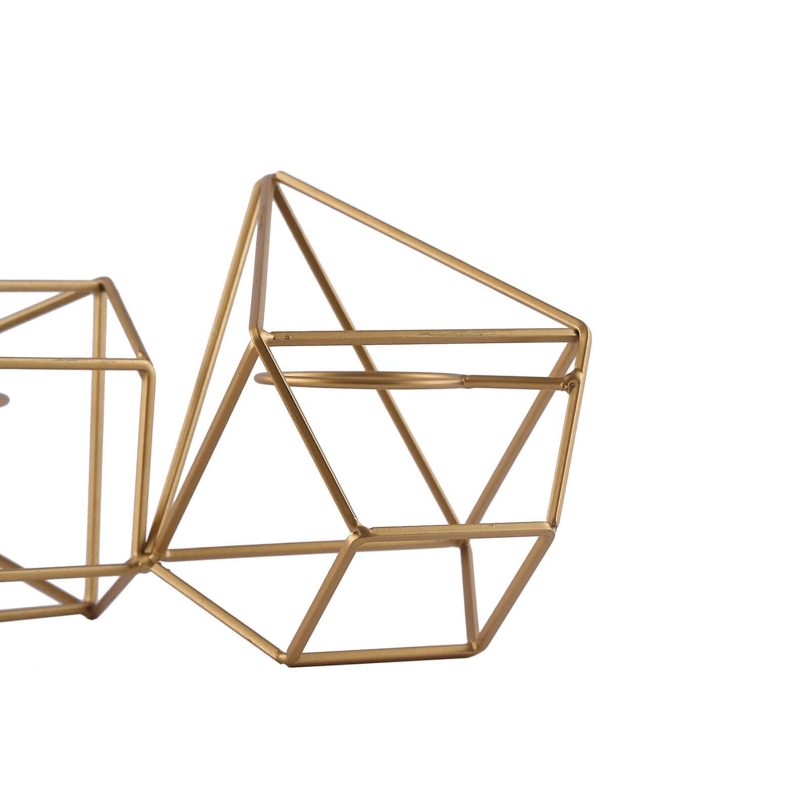 Set of Metal Candle Holders Linked Geometric Design Gold - Modern Votive Glass Decor for Tables & Gatherings 16"