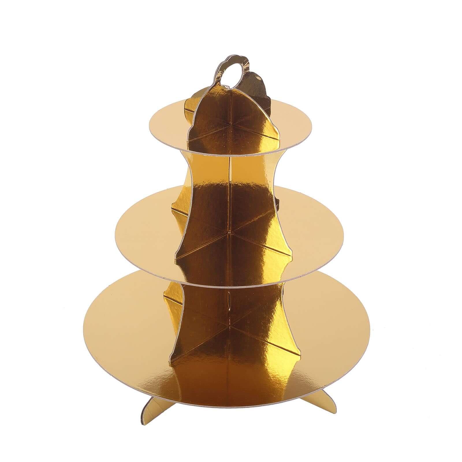 3-Tier Cardboard Cupcake Stand Metallic Gold - Reusable Dessert Table Display Tower for Classy Birthday Wedding Party Decoration 14"