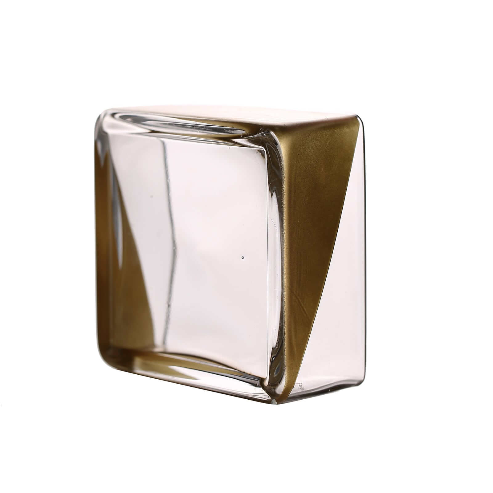 2-Pack Glass Vases Square Design Gold Dipped - Decorative Candle Holders for Floral Centerpieces 6"