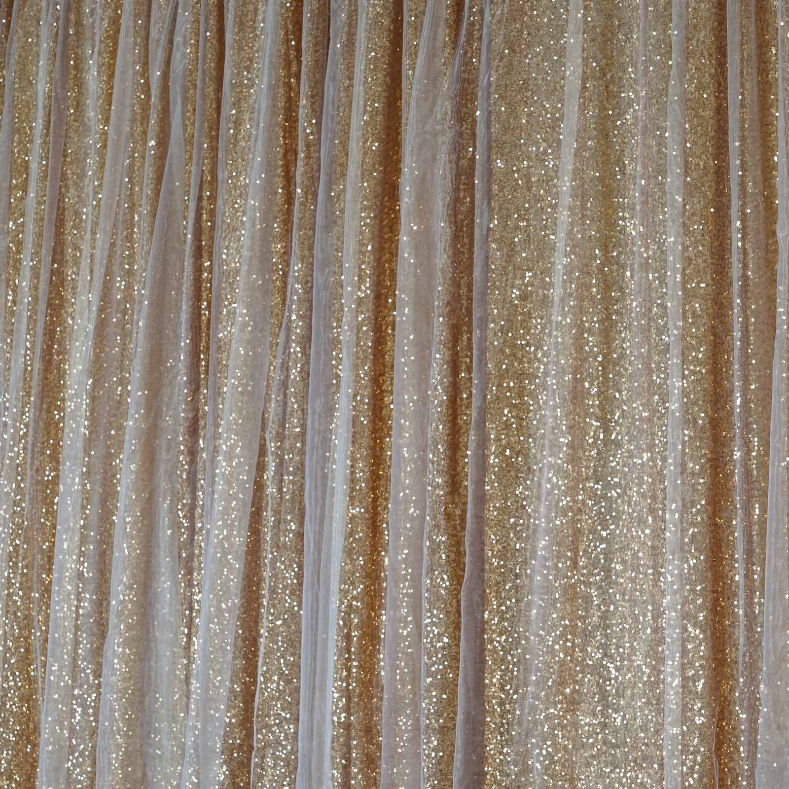 20ftx10ft Gold Chiffon Sequin Event Curtain Drapes, Dual Layer Photo Backdrop Event Panel