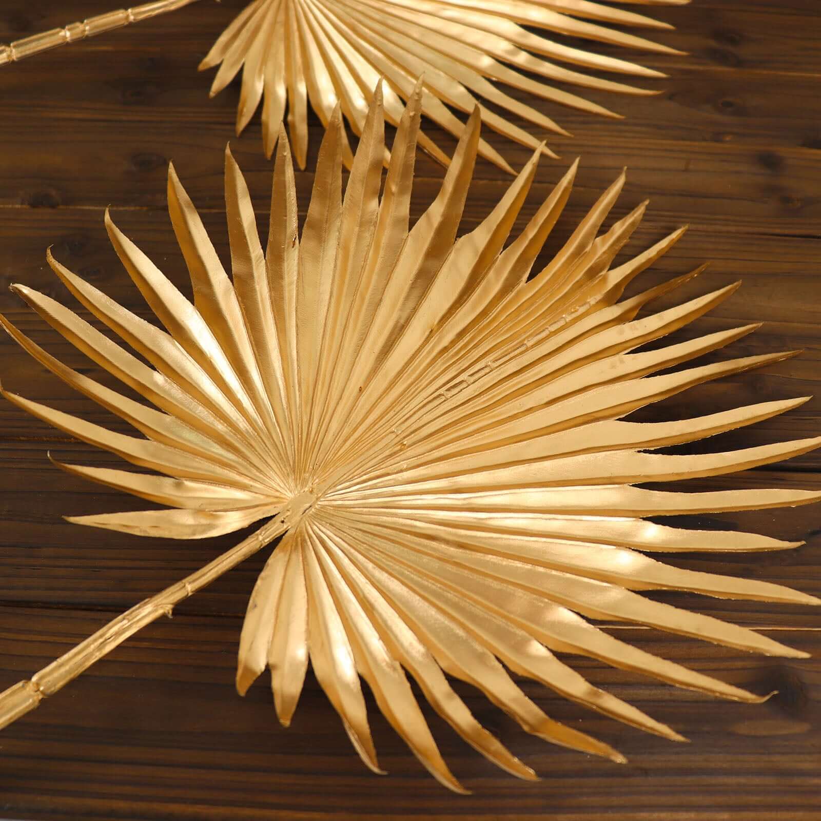 2-Pack Artificial Palm Leaf Stems Metallic Gold - Glam Tropical Faux Plant Vase Filler Floral Backdrop Table Decor 34"