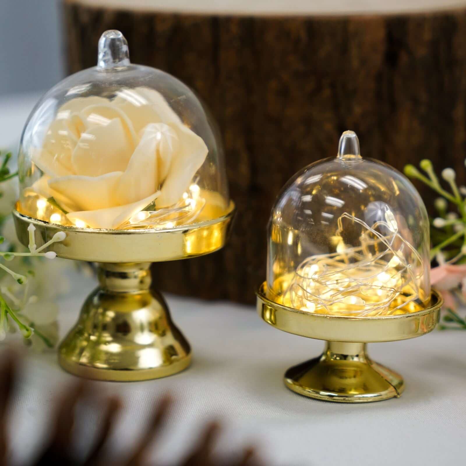 12-Pack Fillable Mini Pedestal Candy Container Clear/Gold- Stylish Candy Treat Favor Containers with Dome Lid 3"