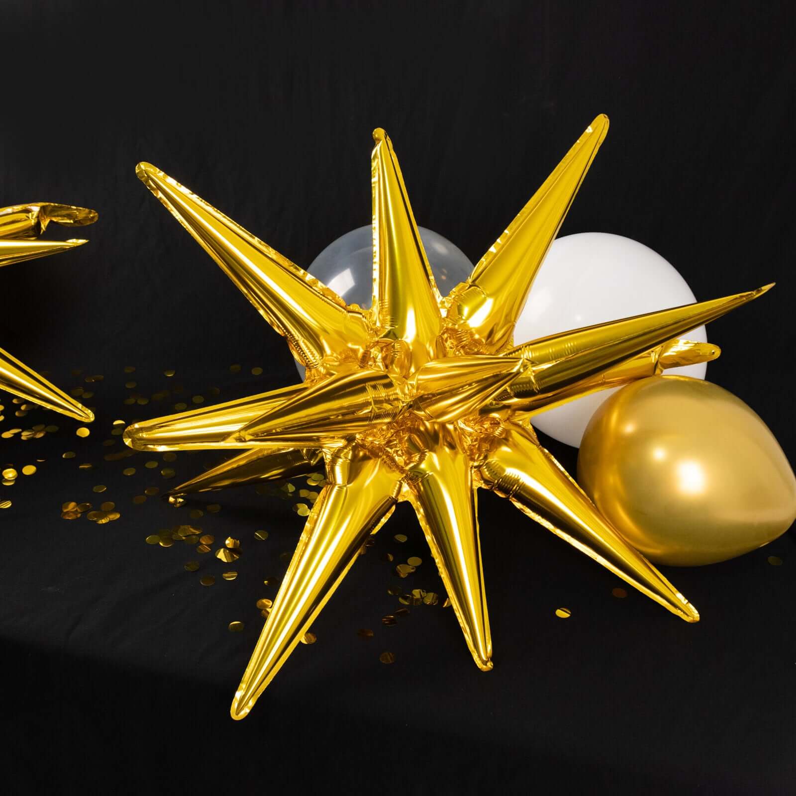 5 Pack Large Metallic Gold 14-Point Starburst Foil Balloons, 27" Fireworks Star Explosion Mylar Party Balloons