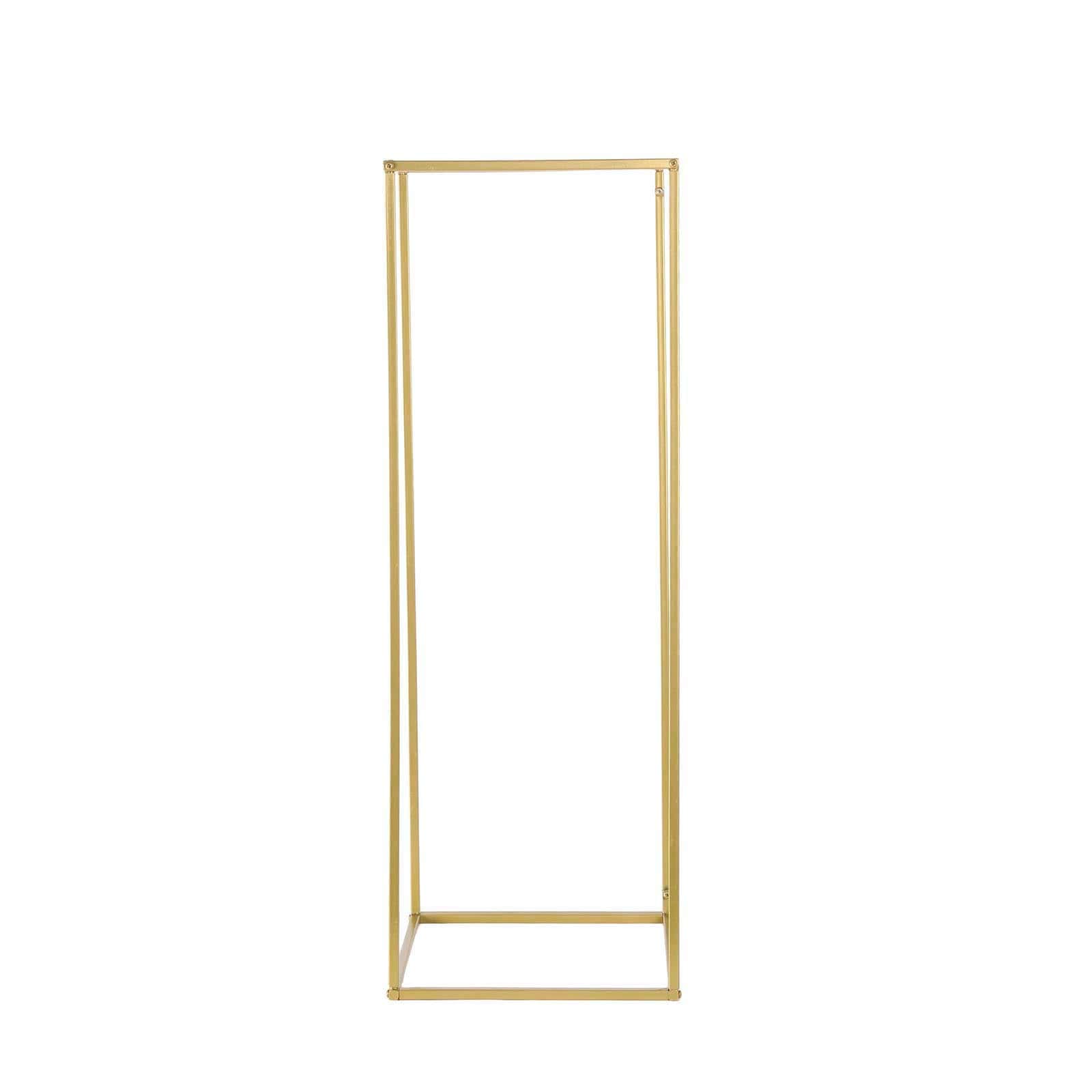 2-Pack Wedding Flower Stand Gold Metal Geometric Column Frame Rectangular - Versatile Floral Pedestal for Sophisticated Arrangements 32"