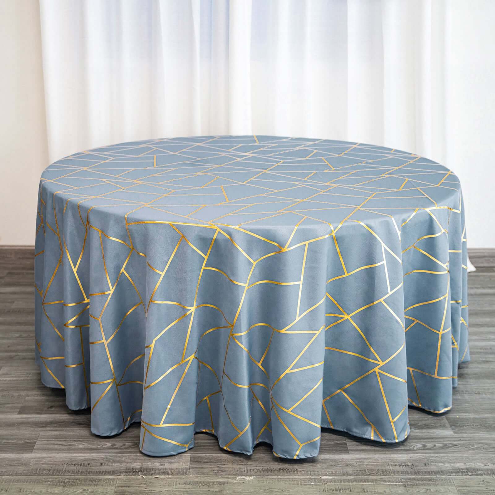 Polyester 120" Round Tablecloth Dusty with Gold Foil Geometric Pattern Wrinkle-Resistant Seamless Table Cover