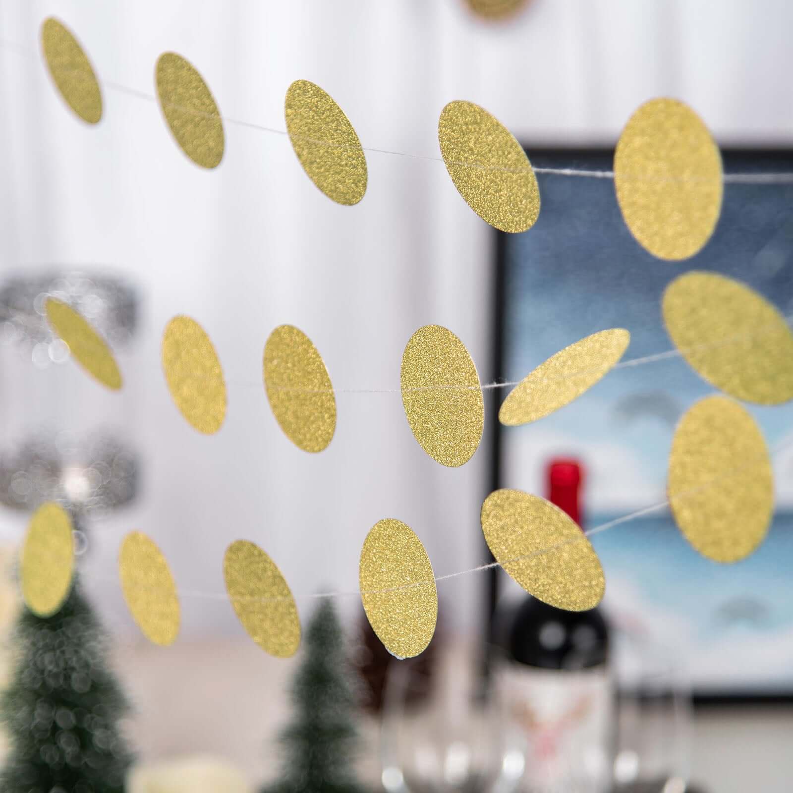 3 Pack 7.5ft Gold Circle Dot Party Paper Garland Banner, Hanging Backdrop Streamer
