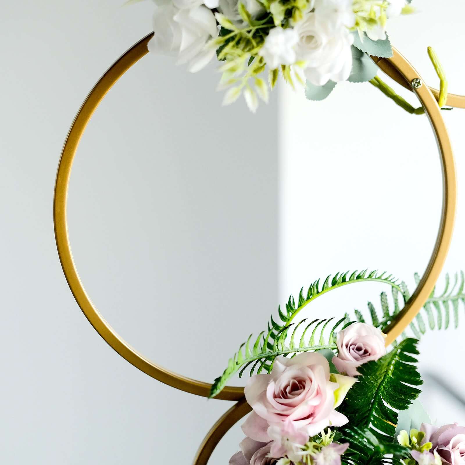 3ft 4-Tier Gold Metal Hoop Pillar Flower Stand, Wreath Wedding Arch Table Centerpiece