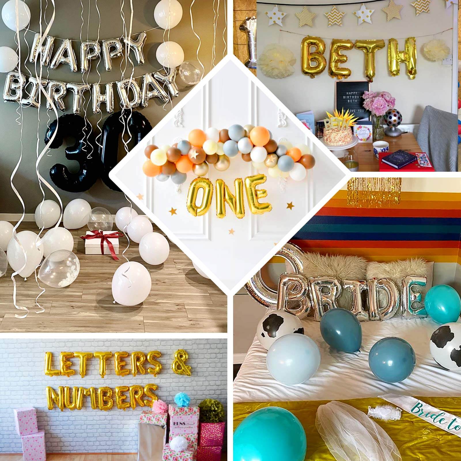 13" Gold Letter & Number Balloons, Shiny Metallic Mylar Foil Alphabet Balloons