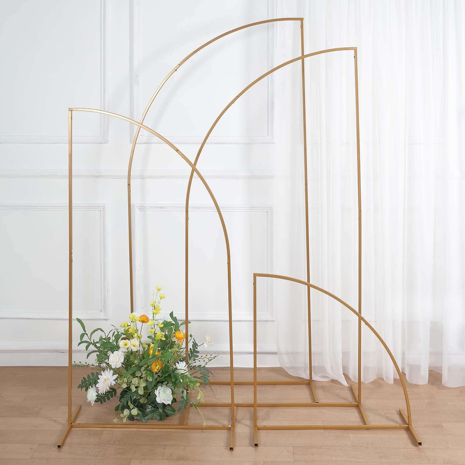 Set of 4 Gold Metal Half Moon Floral Frame Wedding Arbor Stand, Chiara Backdrop Display Arch - 2.5ft,5ft,6ft,7ft