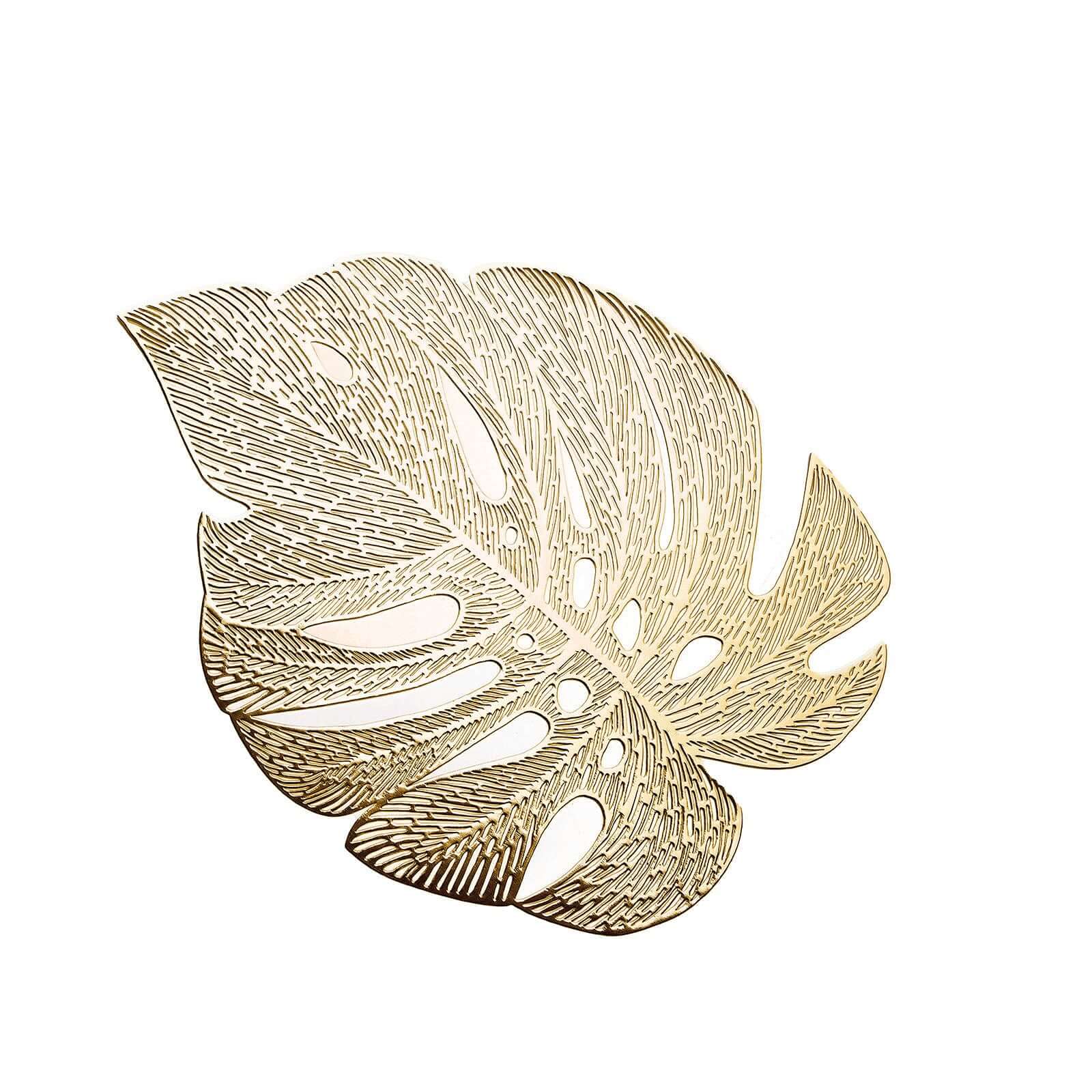 6-Pack Dining Table Mats Monstera Leaf Design Gold - Vinyl Non-Slip Surface for Tropical Themes 18"