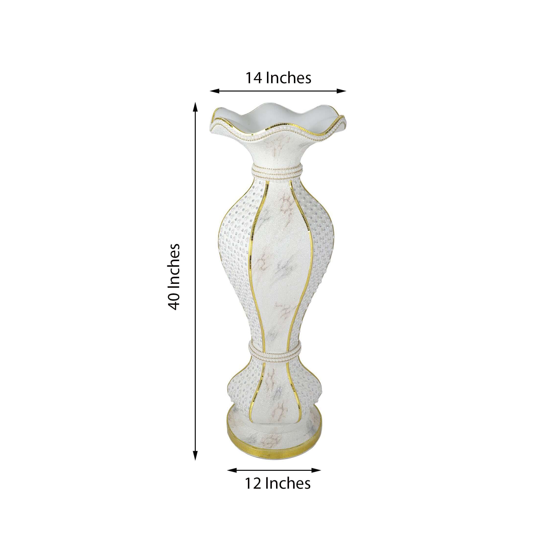 40" Shimmering Gold Glittered Marble Design Flower Pot Vase With Pearls and Mirror Mosaic Embellishment