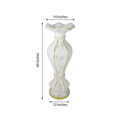40" Shimmering Gold Glittered Marble Design Flower Pot Vase With Pearls and Mirror Mosaic Embellishment