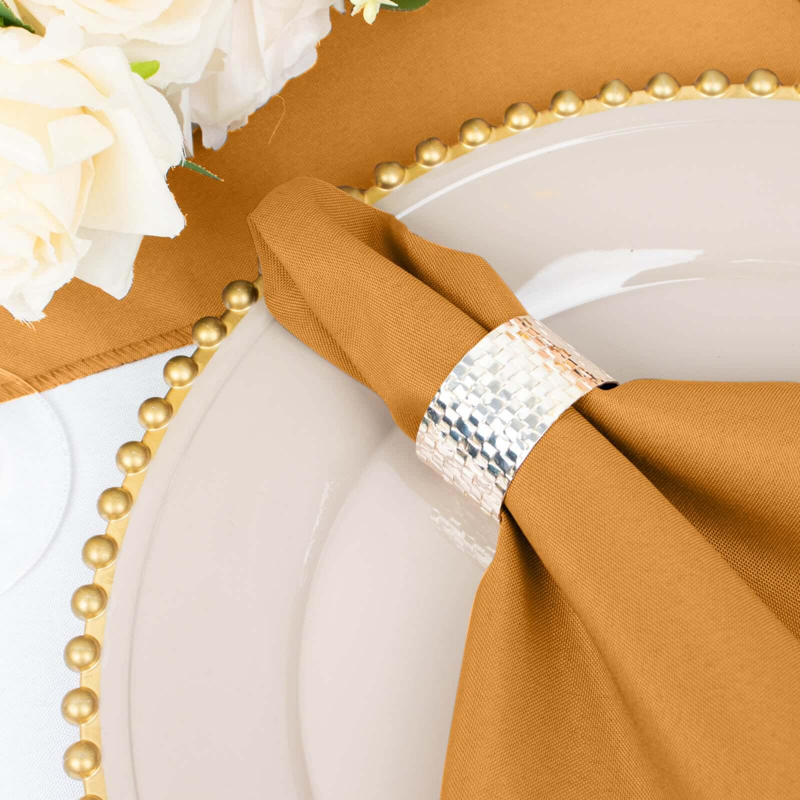 5 Pack Polyester 20"x20" Napkins Gold - Wrinkle Resistant & Easy Care Cloth Napkins for Special Occasions