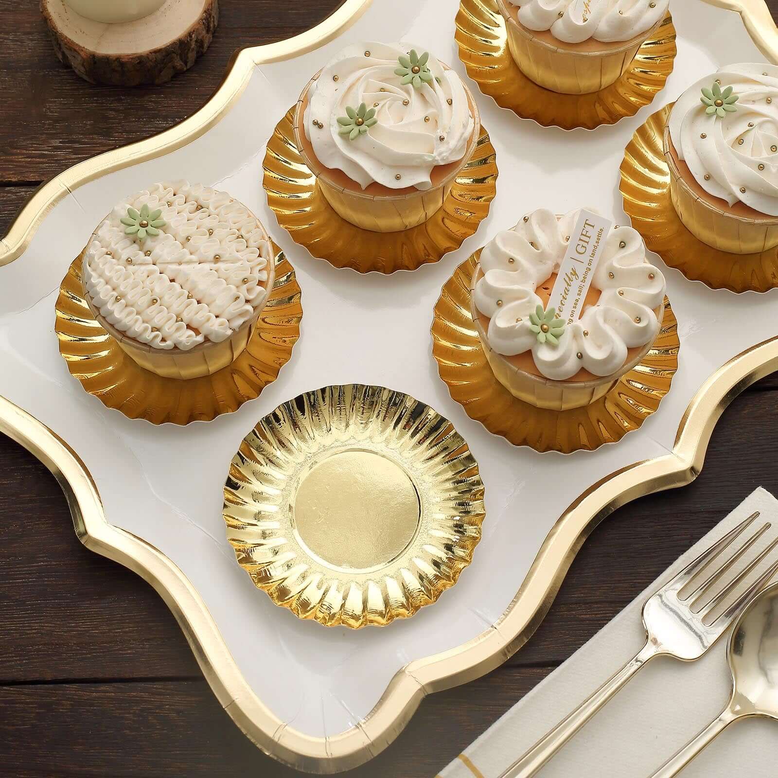50-Pack Paper 3.5" Round Party Plates in Metallic Gold with Scalloped Rim - Disposable Mini 250GSM Dessert Plates for Tapas, Appetizers & Finger Foods