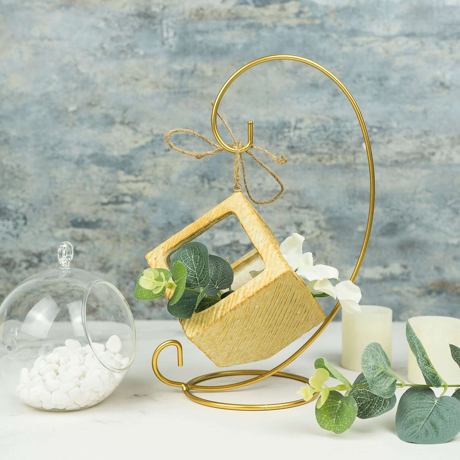 2-Pack Metal Air Plant Terrarium Stand Hanging Ornament Display Holder Gold 10" - Stylish Decor for Tables & Gatherings