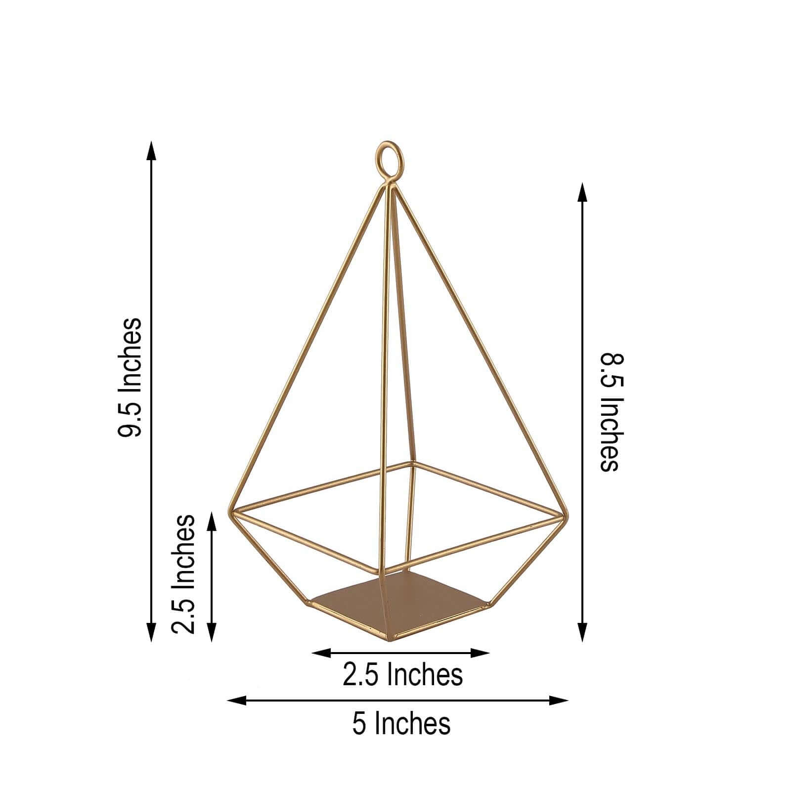 2-Pack Tealight Candle Holders Gold Metal Pyramid Geometric Open Frame - Flower Stand 9"
