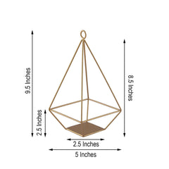 2-Pack Tealight Candle Holders Gold Metal Pyramid Geometric Open Frame - Flower Stand 9"