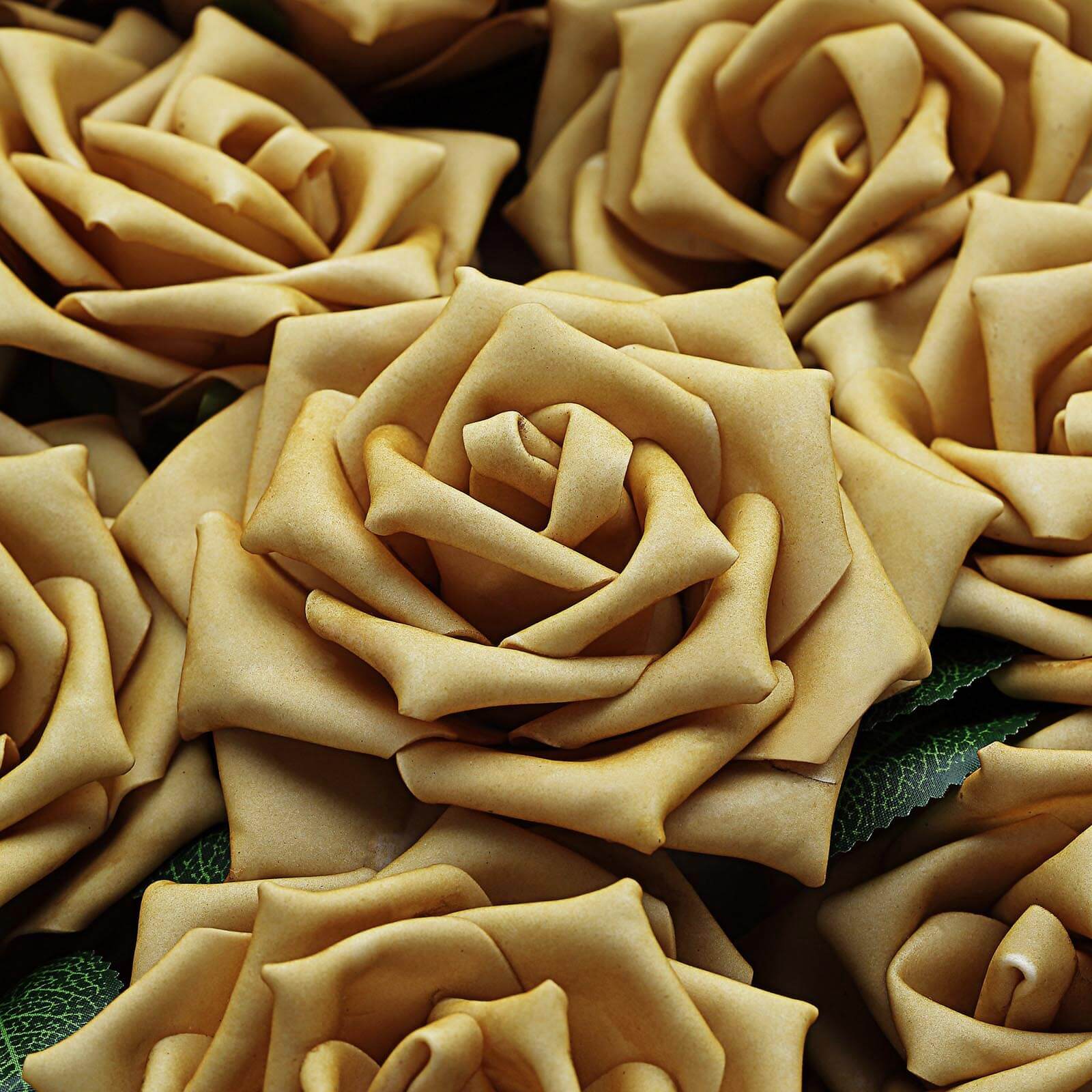24 Roses 5" Gold Artificial Foam Flowers With Stem Wire and Leaves