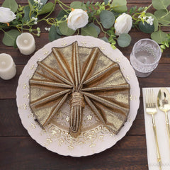 5 Pack Polyester 20"x20" Napkins Antique Gold Shimmer Sequin Dots - Luminous Cloth Napkins