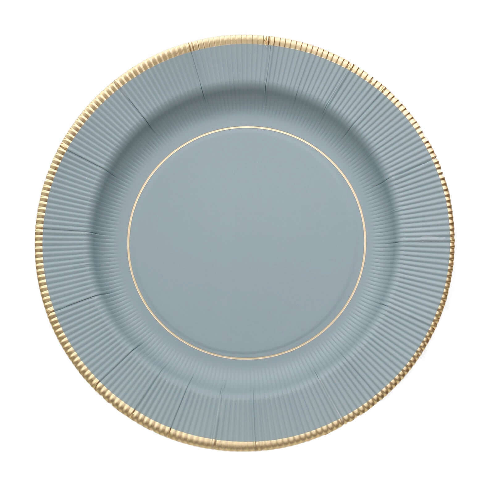 25-Pack Paper 10" Round Dinner Plates in Dusty Blue Sunray Design with Gold Rim - Disposable Heavy Duty 350GSM Party Plates