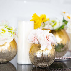Glass Flower Vase Gold Foiled Crackle Bubble - Stylish Centerpiece for Events 4.5"