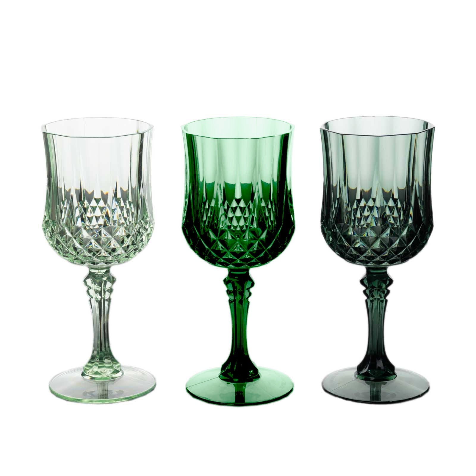 12-Pack Plastic Cocktail Goblets Assorted Green Transparent Crystal Cut - Shatterproof Drinkware 8oz
