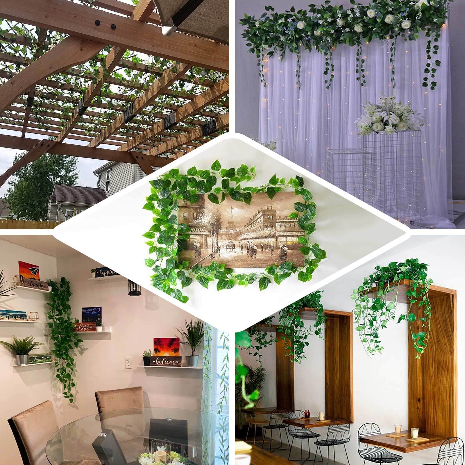 8ft Green UV Protected Artificial Silk Ivy Leaf Garland Vine, Outdoor Indoor