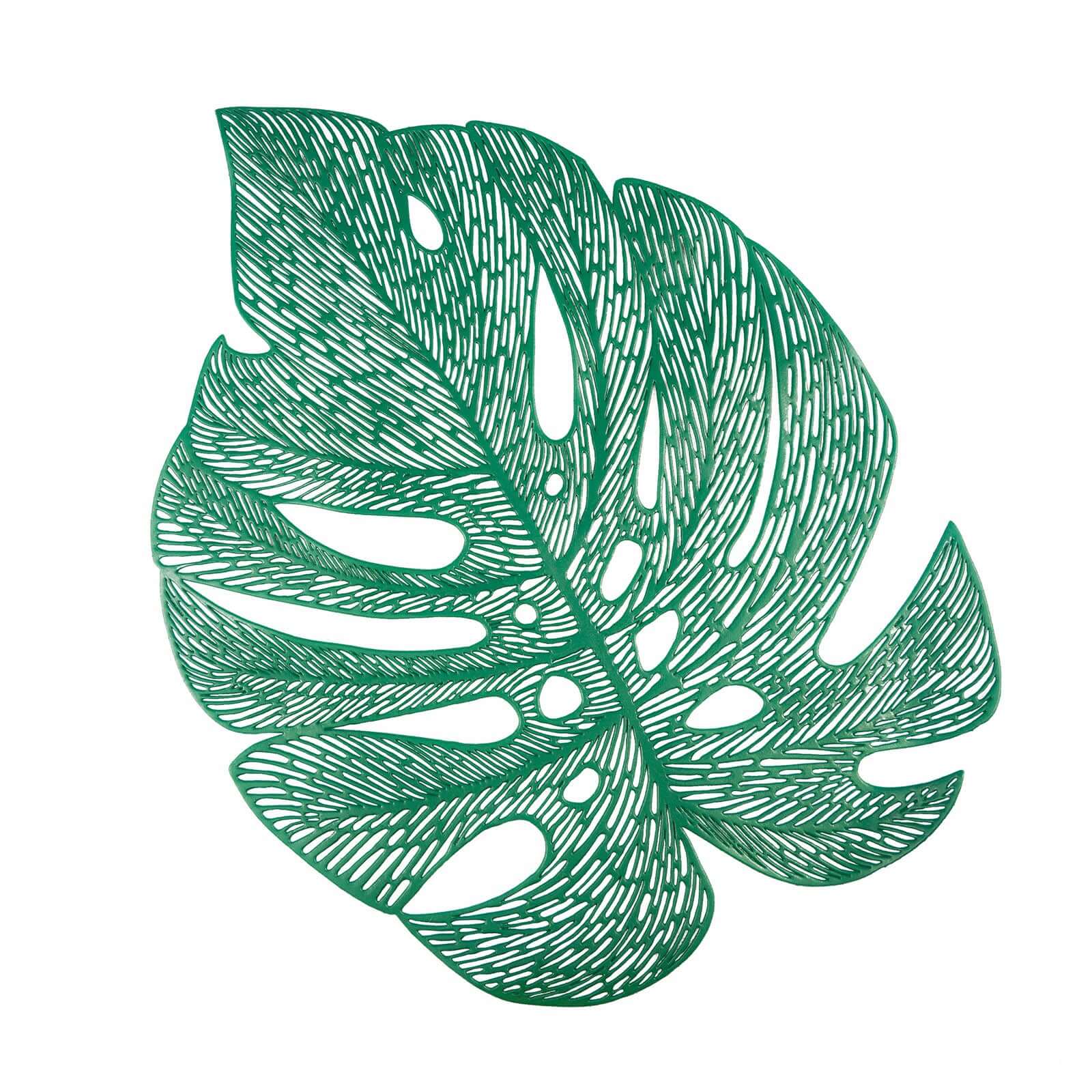 6-Pack Dining Table Mats Monstera Leaf Design Green - Vinyl Non-Slip Surface for Tropical Themes 18"