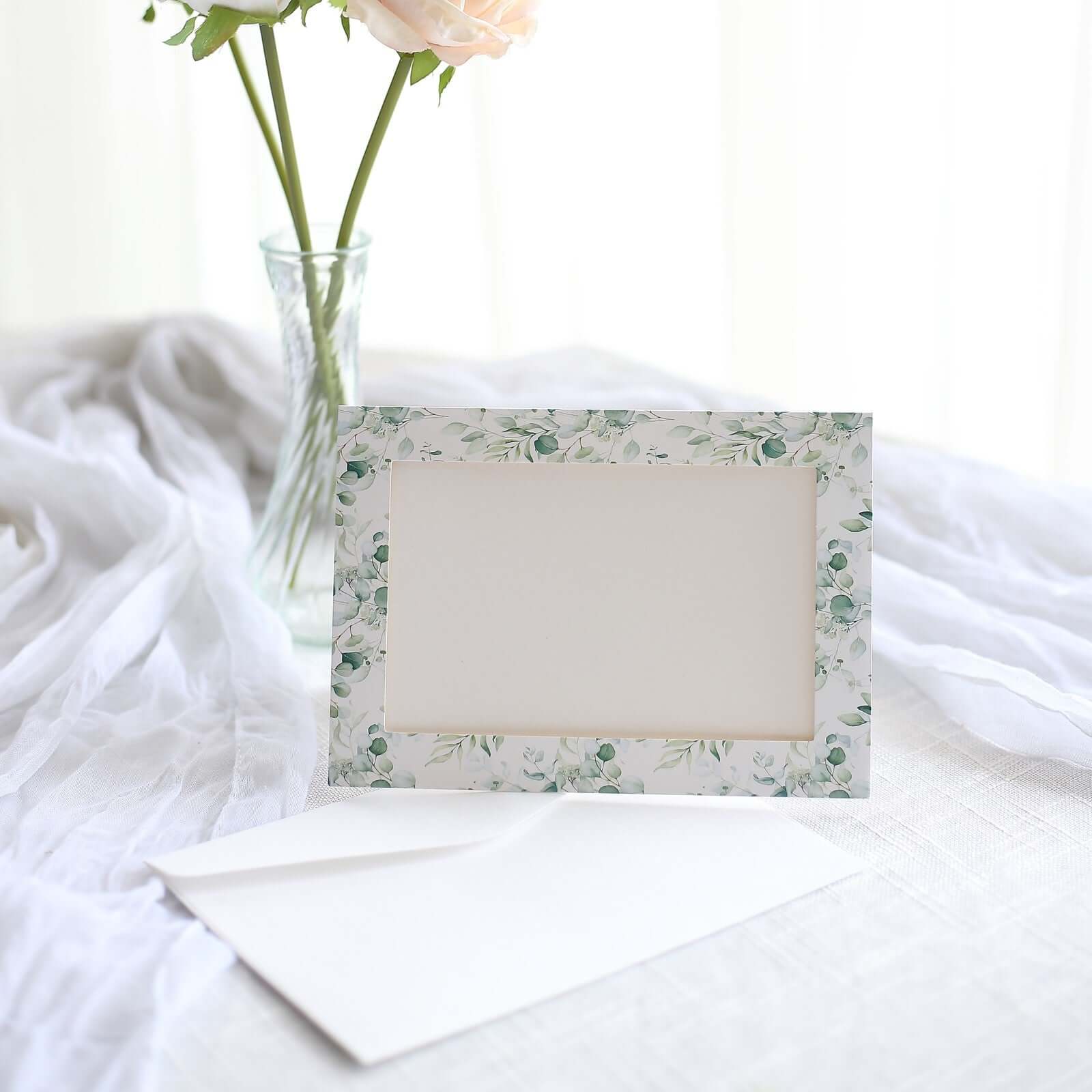 25-Pack Thank You Cards White Green Eucalyptus Leaves Design with Envelopes - Picture Insert Invitation Cards for Parties & Milestones 3.5"x5.5"