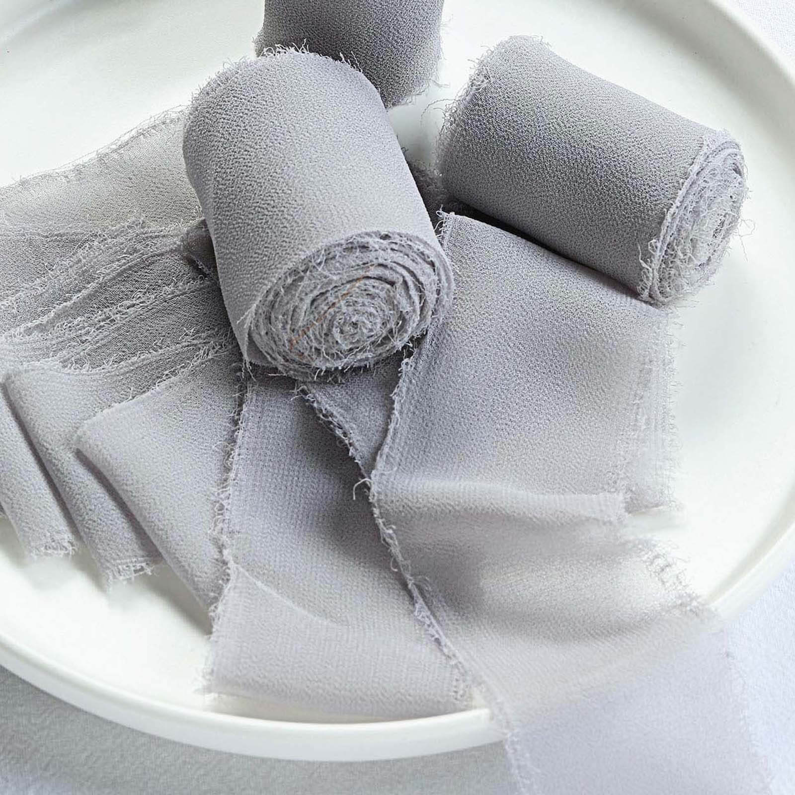 2 Pack 6yd Silver Silk-Like Chiffon Linen Ribbon Roll For Bouquets, Wedding Invitations Gift Wrapping