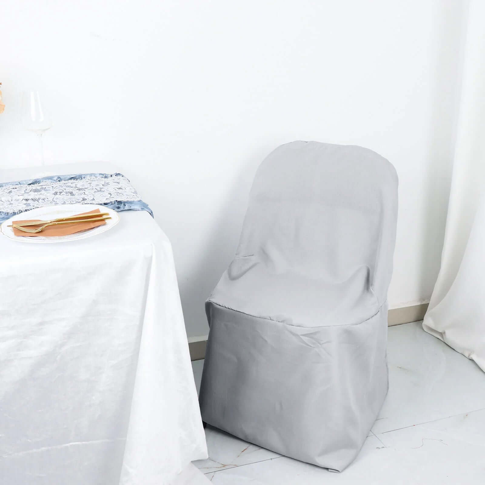 Polyester Slip On Folding Chair Covers Silver - Stain-Resistant Reusable Durable Fabric
