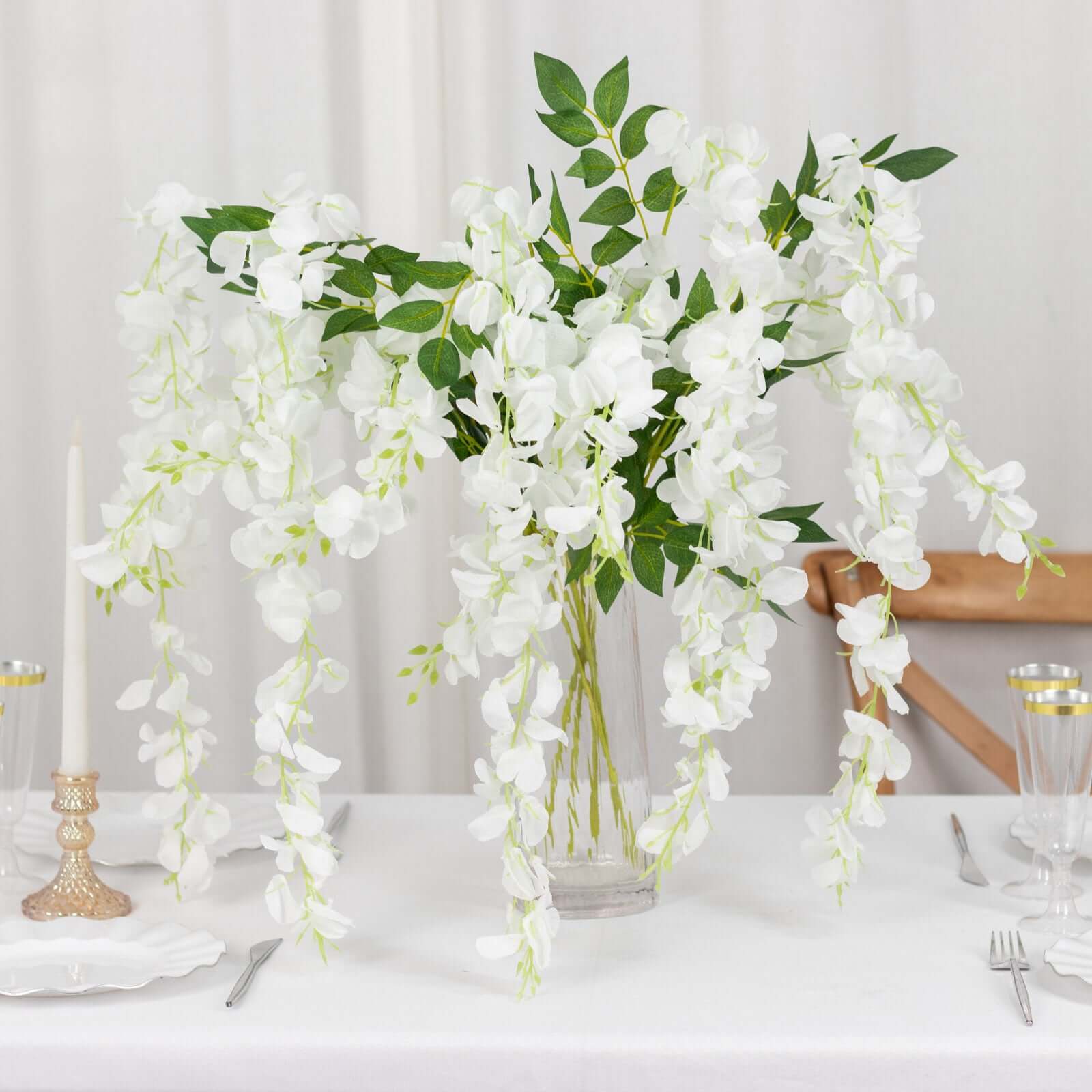 5 Pack 44" Silk Hanging Wisteria Flower Garland Vines in White, 3 Strands in 1 Bush