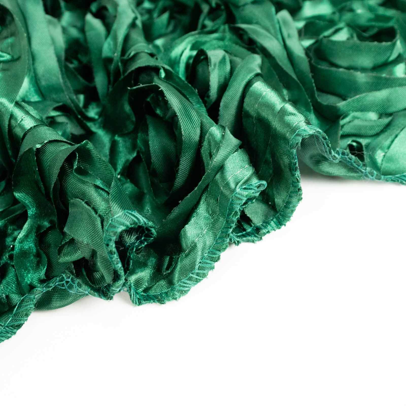 Satin 120" Round Tablecloth Hunter Emerald Green - Grandiose 3D Rosette with Seamless Finish Table Cover