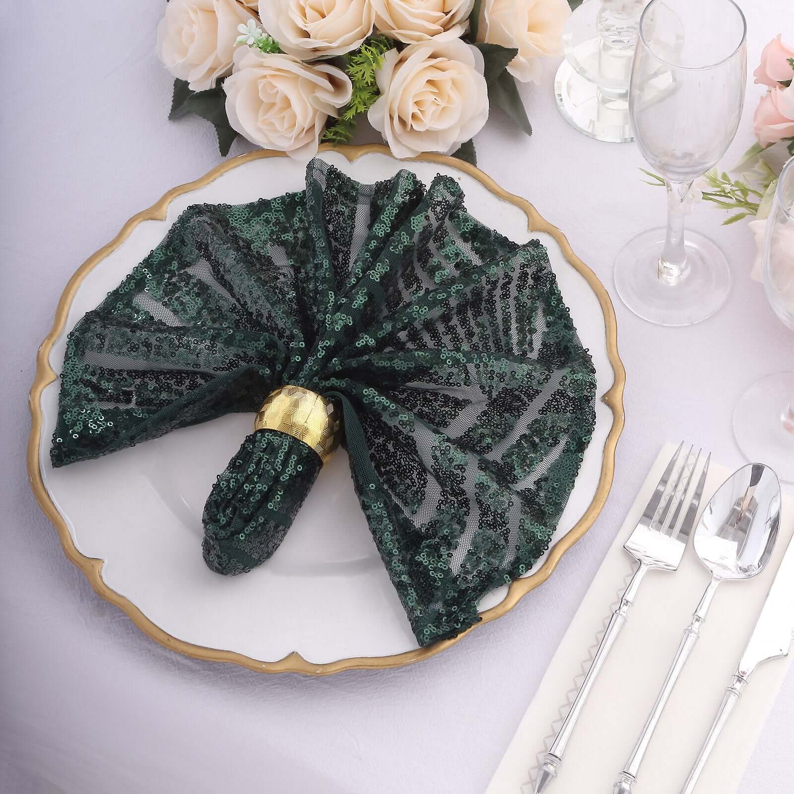 Sequin Napkins 20"x20" Hunter Emerald Green - Diamond Pattern Reusable Napkin