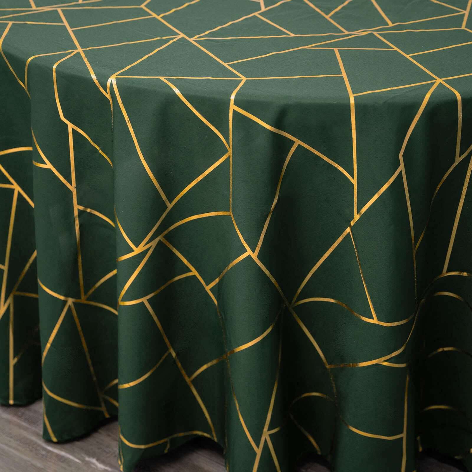 Polyester 120" Round Tablecloth Hunter with Gold Foil Geometric Pattern Wrinkle-Resistant Seamless Table Cover