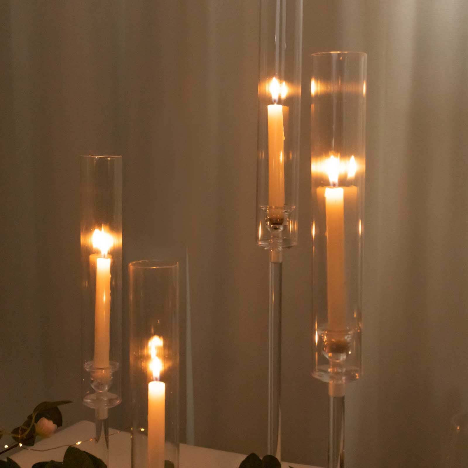 Set of 4 Acrylic Taper Candlestick Holders, Clear Tall Chimney Tube Candle Shades Hurricane Candle Stands 14", 18", 22", 26"
